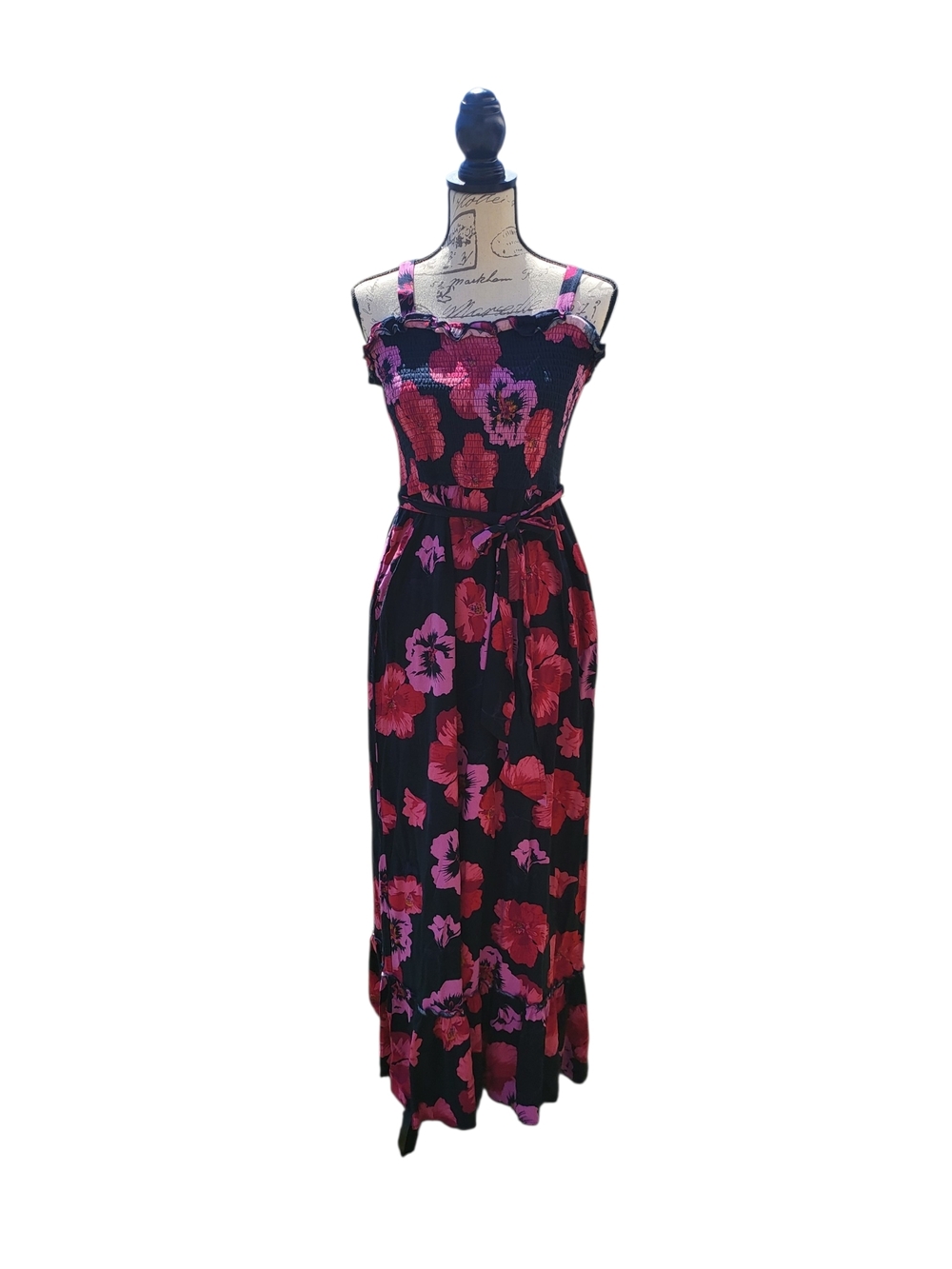 Band of Gypsies Black Maxi Dress with Pink & Red Floral Print - Picture 2 of 6